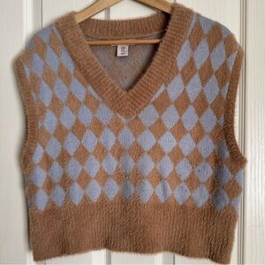 Sincerely Jules Argyle Brushed Knit Sweater Vest | Size M